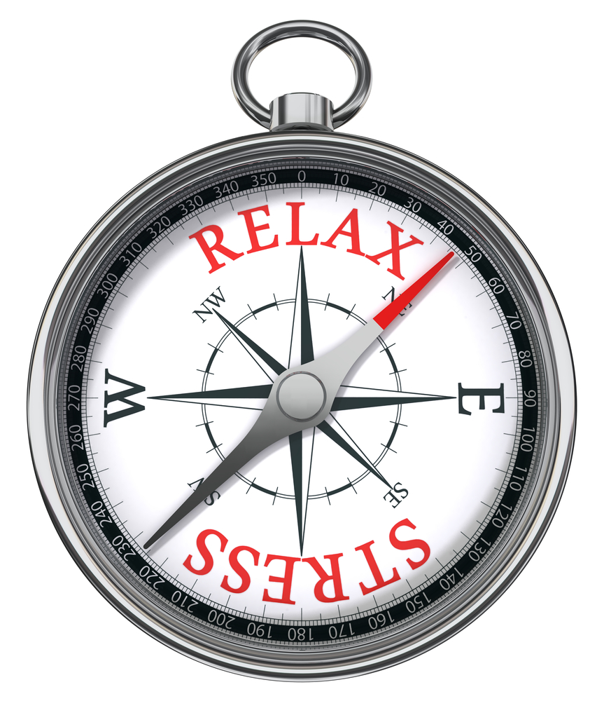 relax stress red words on compass conceptual image